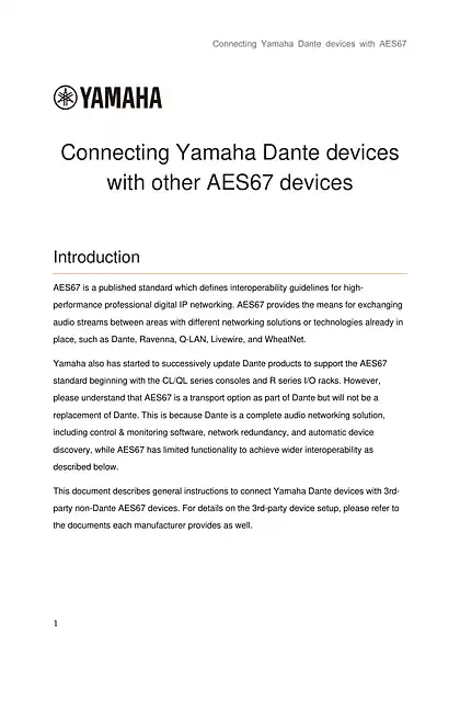 yamaha雅马哈Yamaha Dante devices with AES67 Guide